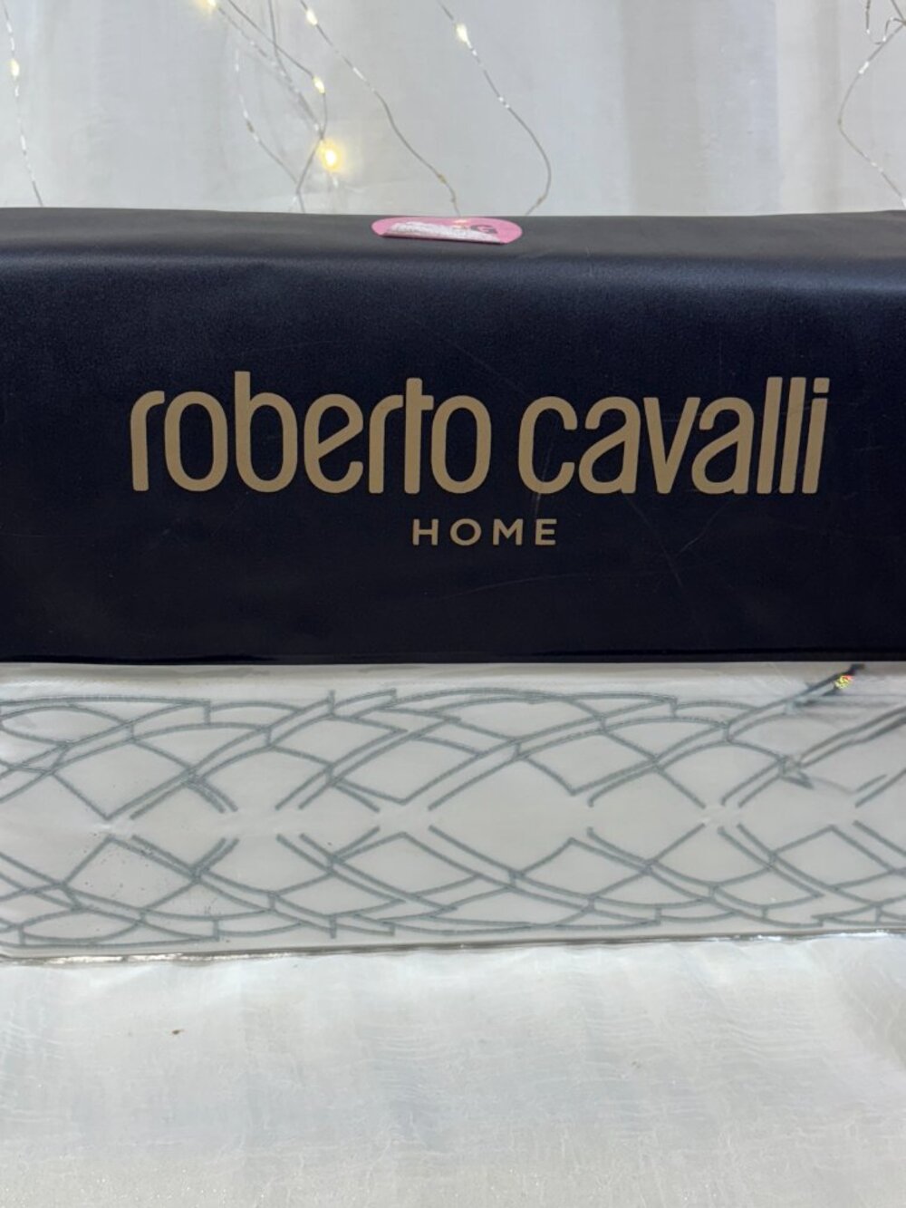 NEW Roberto Cavalli Home White 4 Piece King sheets set W/ Silver Embroidery trim